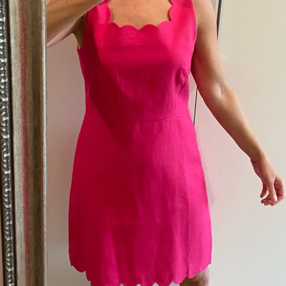 J.Crew bright pink scalloped edge shift dress. Size 6